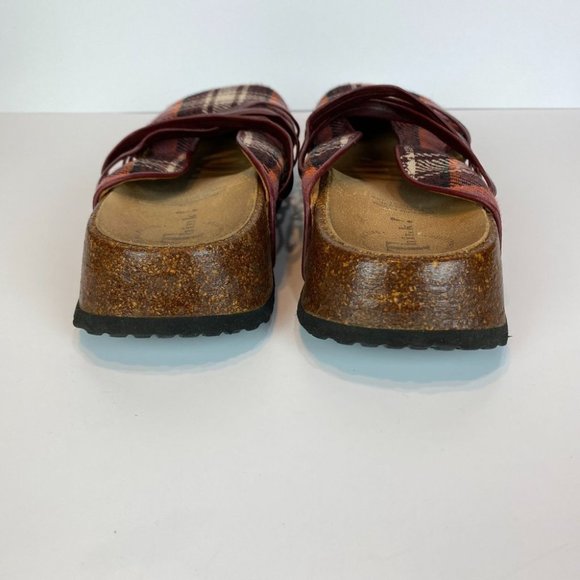 Think! Clogs 8 8.5 Plaid Leather Strappy‎ Comfort Slides Shoes Sandals 39 - Picture 4 of 11